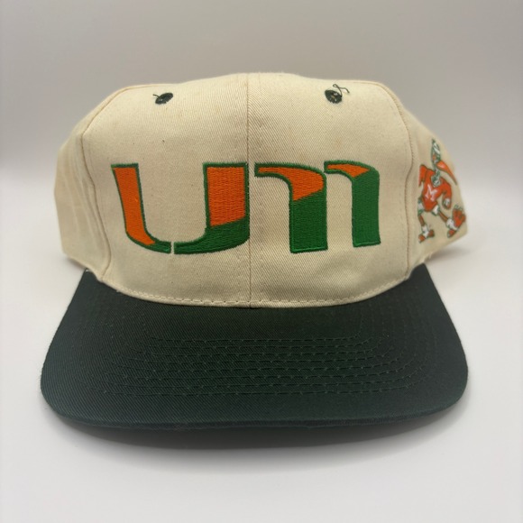 Miami Hurricanes Vintage U NCAA Collegiate Snapback Hat Cream Green Orange